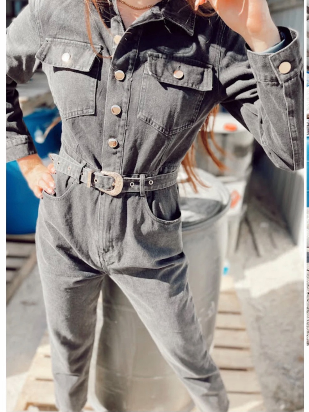 NWT Black Belted Denim Jumpsuit